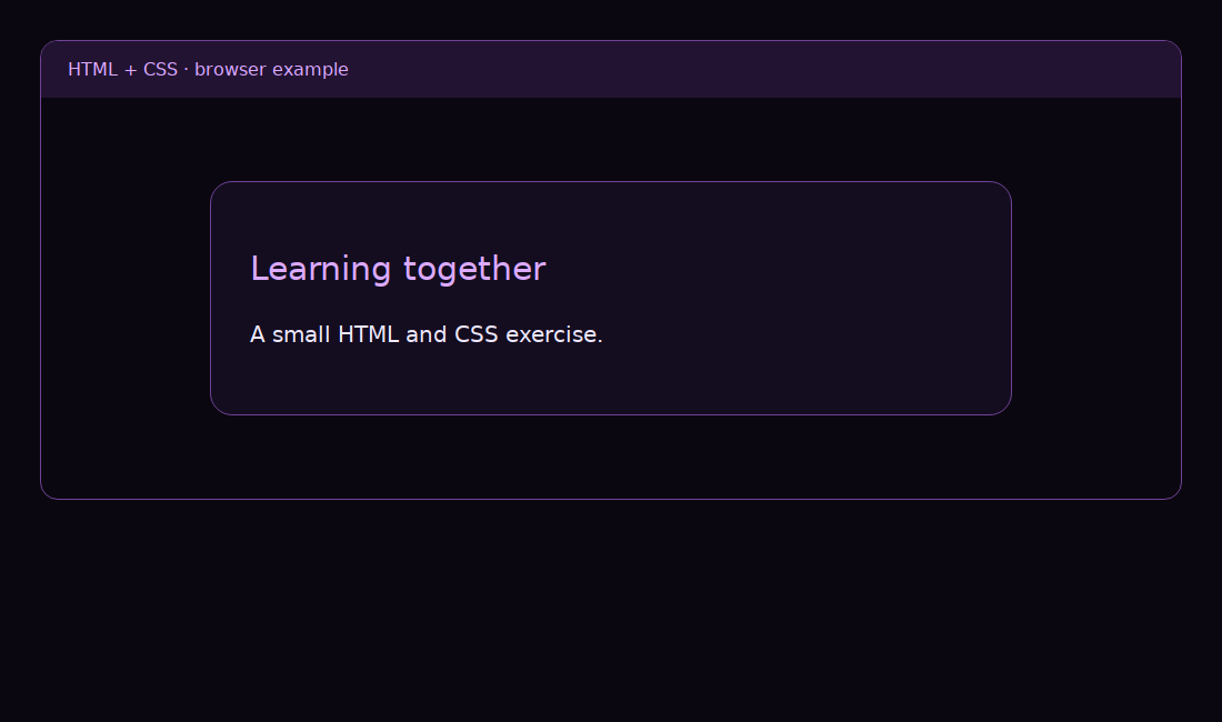 Bu yazı için tarayıcıda oluşturulmuş HTML/CSS alıştırmasının ekran görüntüsü.